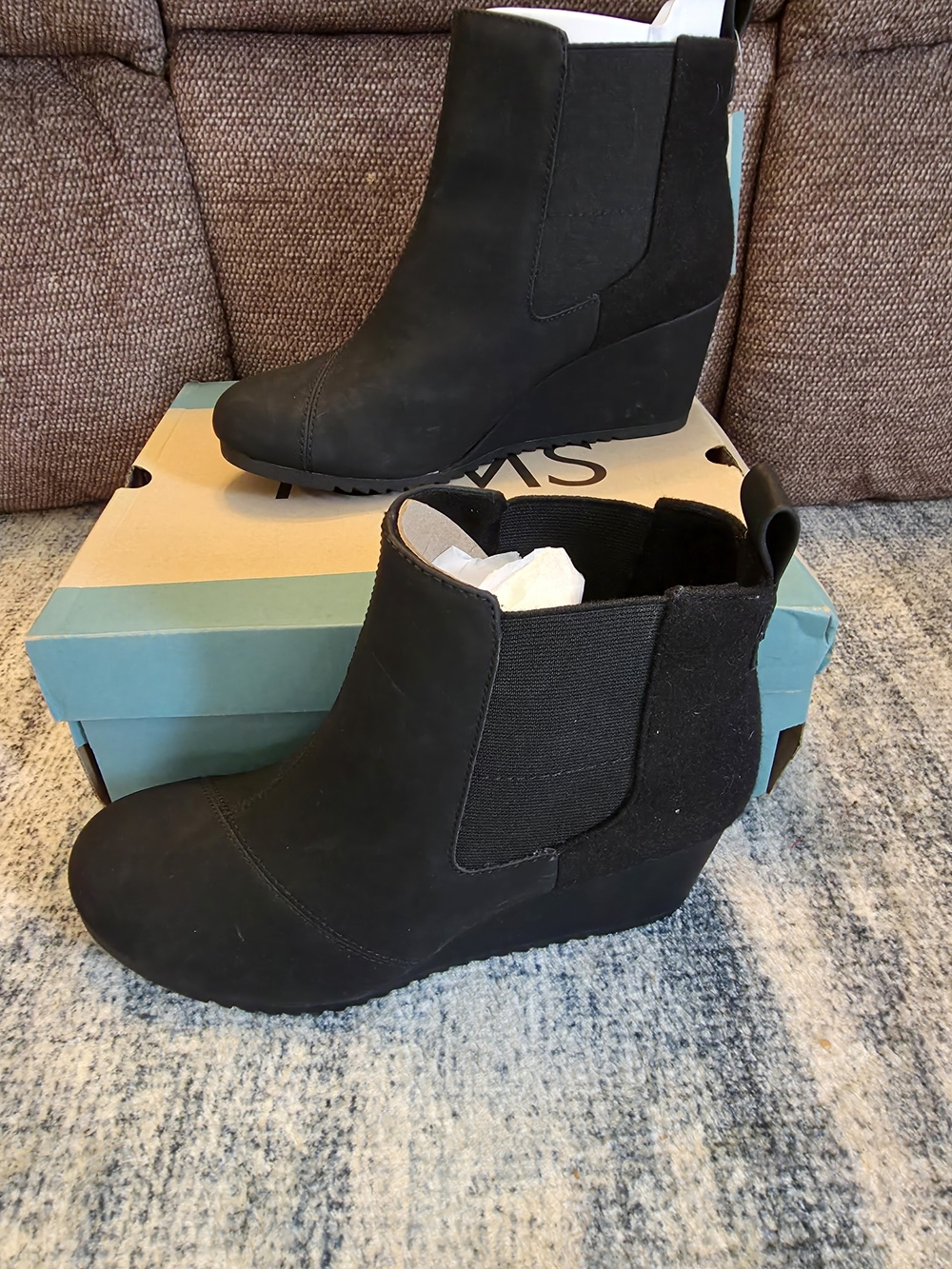NEW Toms Black Wedge Ankle Booties - Women